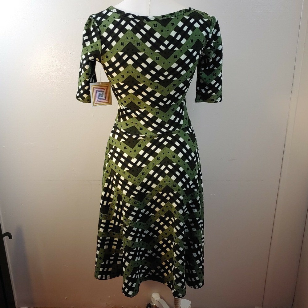 LuLaRoe Nicole Maxi Dress Green Black White Geometric Print XXS New Classic - Picture 3 of 6